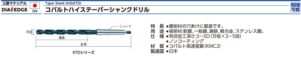 KTD系列含鈷高速鋼斜柄鑽頭規格、品號、產品說明｜伍全企業